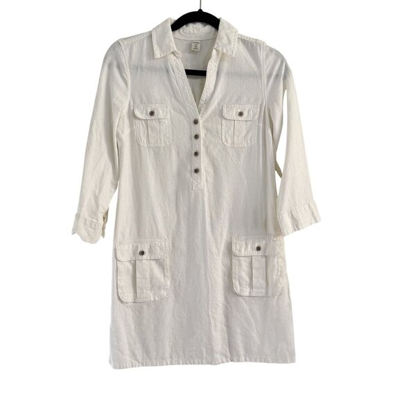 Old Navy Womens White Linen Blend 3/4 Sleeve Button Front Mini Shirt Dress XS - Picture 1 of 9